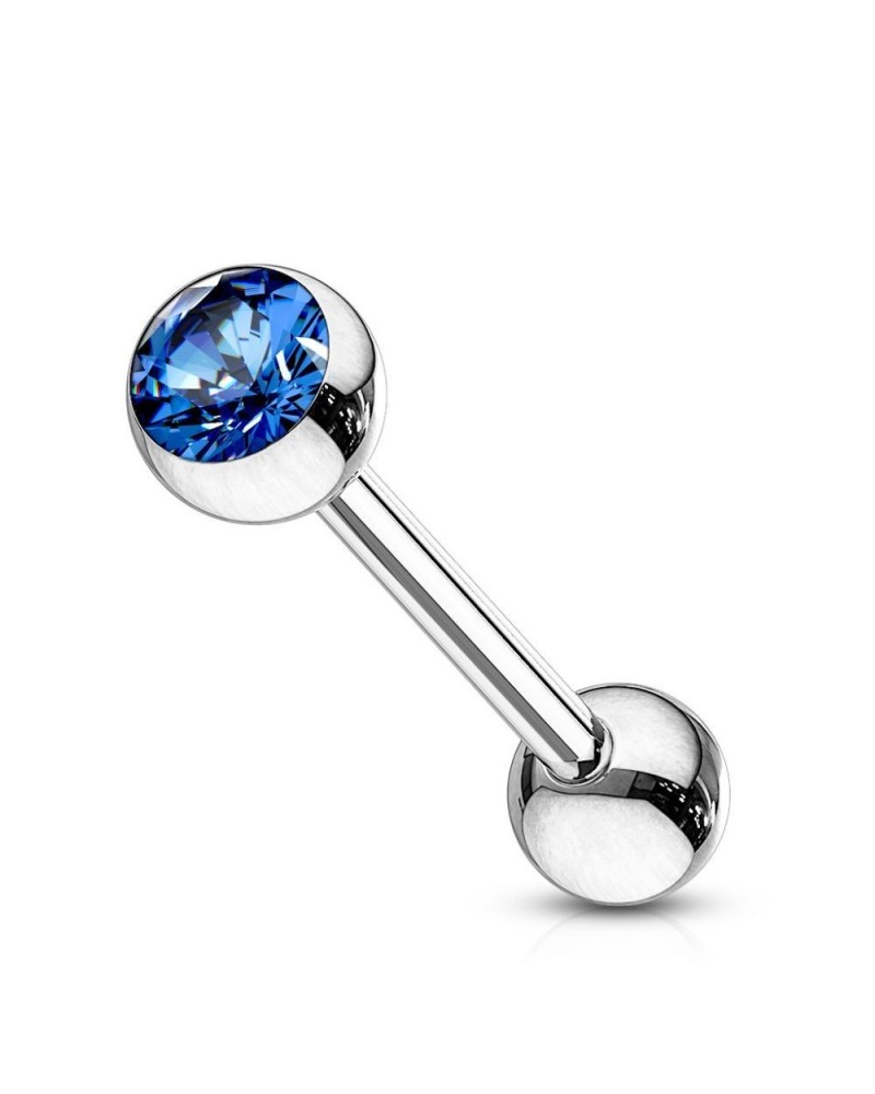 Piercing langue boule en acier pierre de zircon sertie