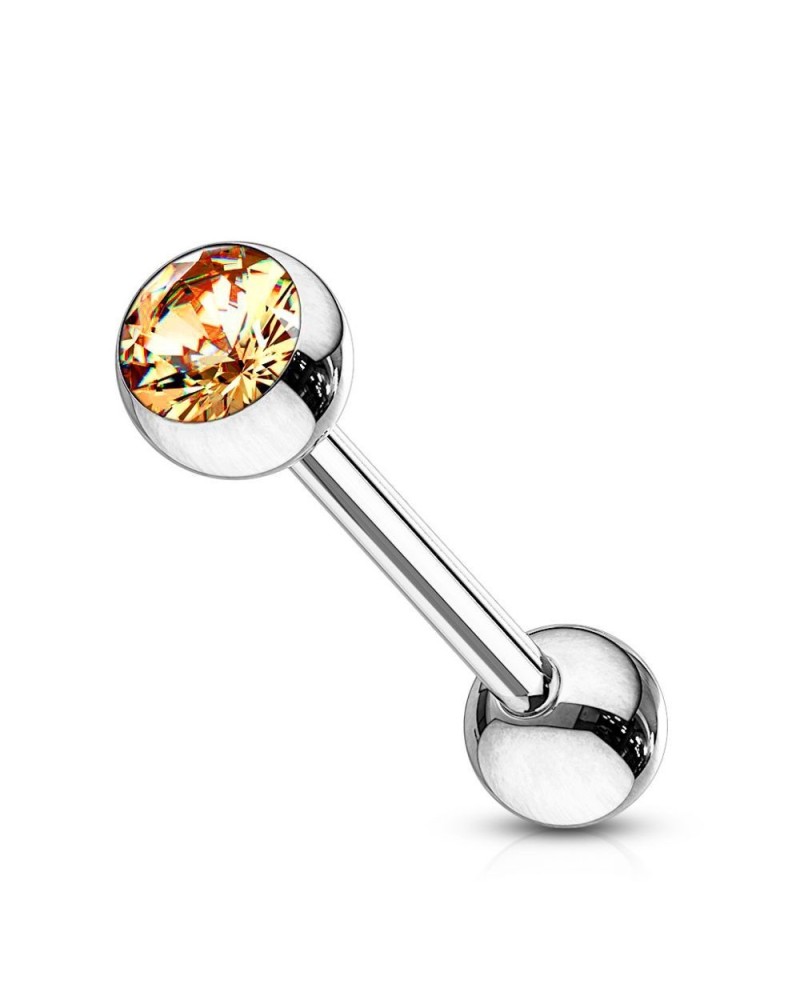 Piercing langue boule en acier pierre de zircon sertie