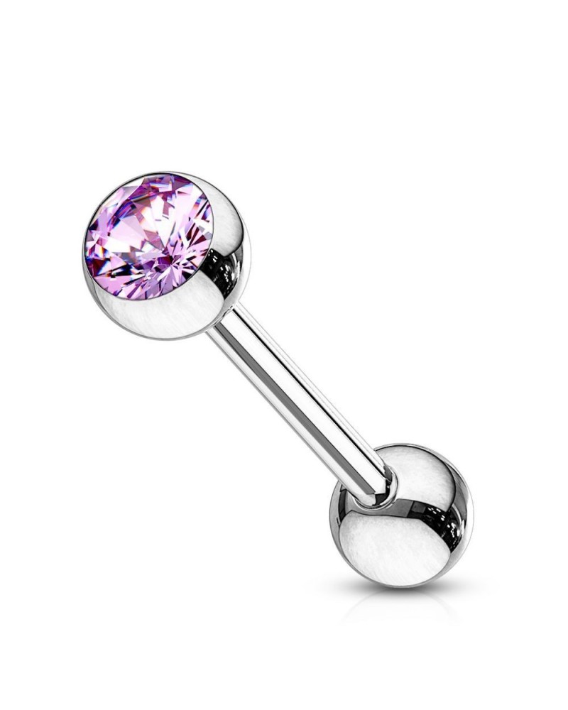 Piercing langue boule en acier pierre de zircon sertie