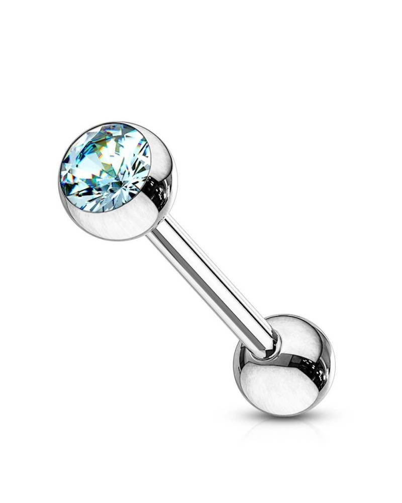 Piercing langue boule en acier pierre de zircon sertie