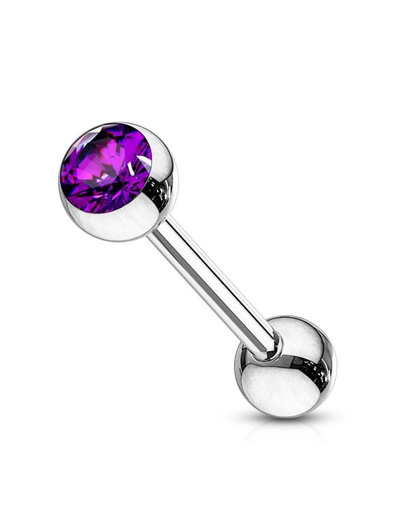 Piercing langue boule en acier pierre de zircon sertie