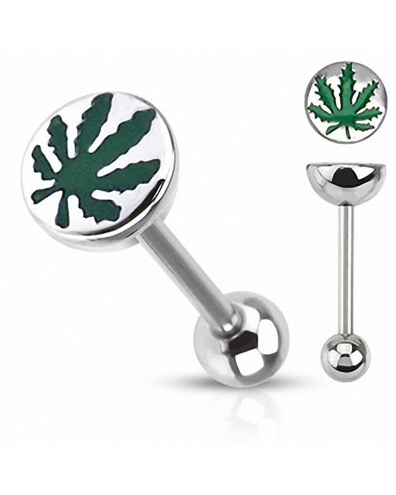 Piercing langue acier feuille de cannabis
