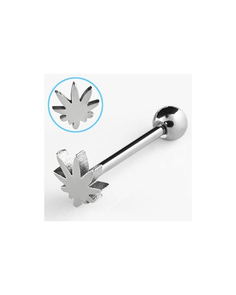 Piercing langue feuille de cannabis en acier
