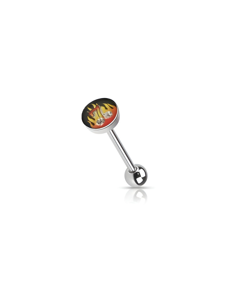 Piercing langue logo flammes 7 et dés