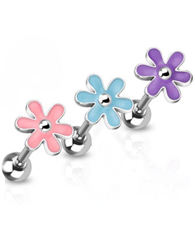 Piercing langue fleur colorée en émail