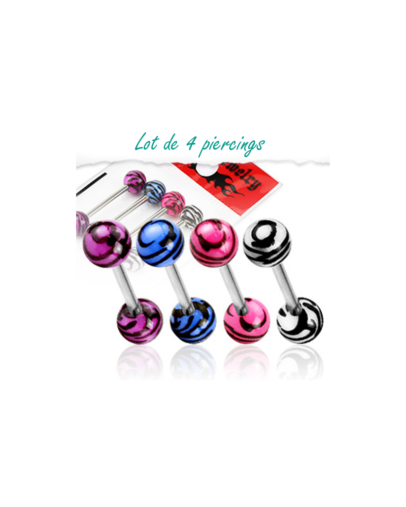Lot de 4 piercings zébrés