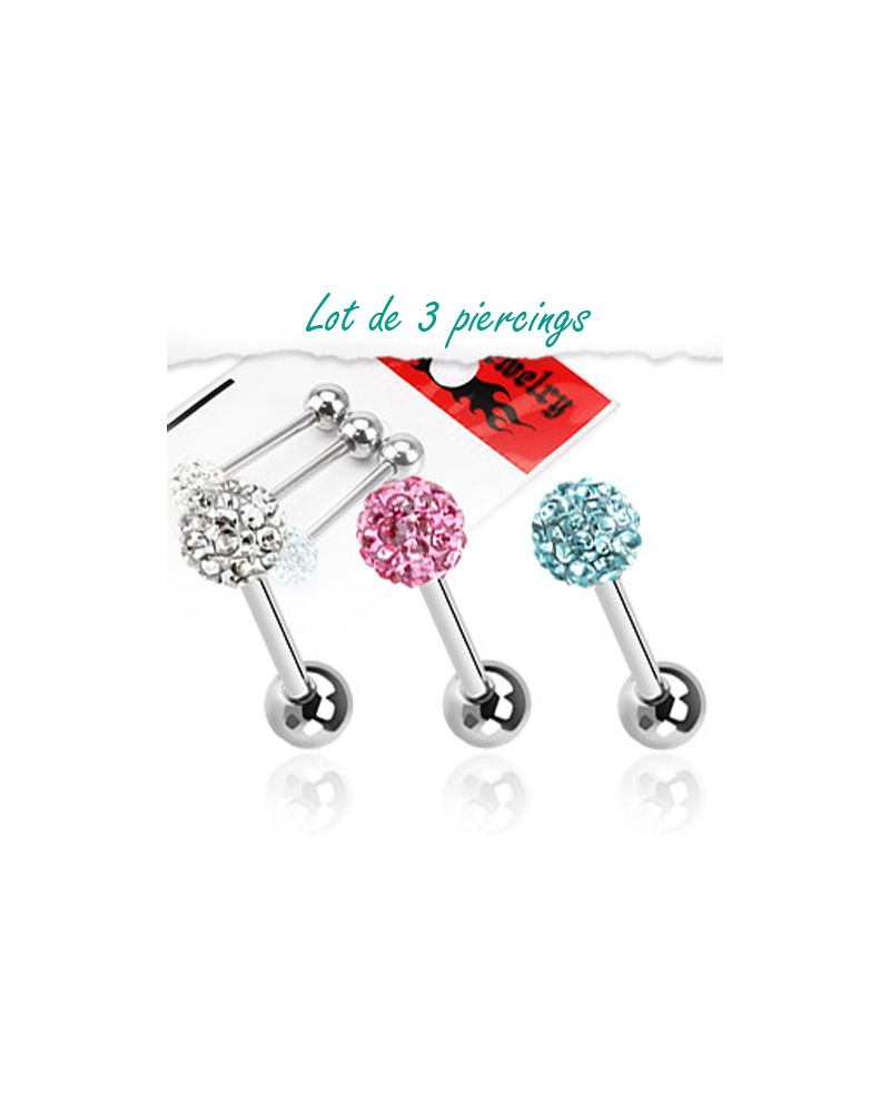 Lot de 3 piercing langue Cristal Férido