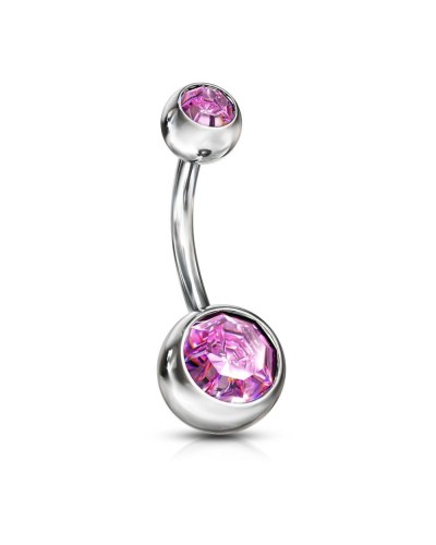 Piercing nombril acier pierres serties