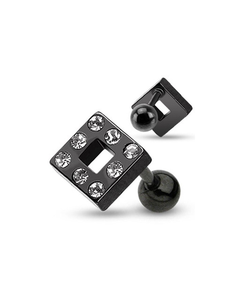 Piercing cartilage hélix et tragus carré noir strass