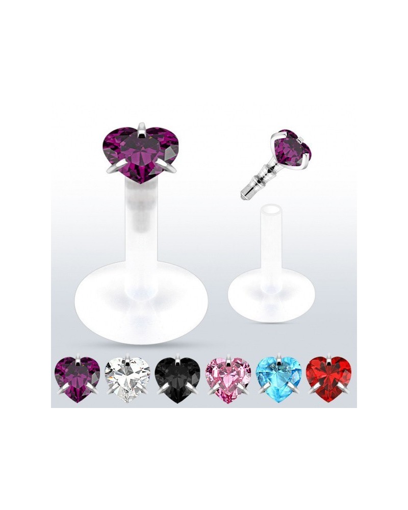 Piercing labret tige flexible pierre coeur