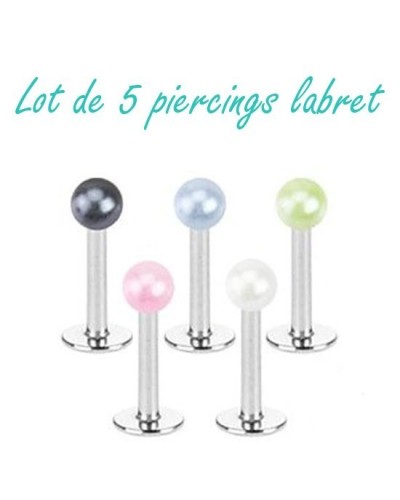 Lot de 5 piercings labret perles nacrées