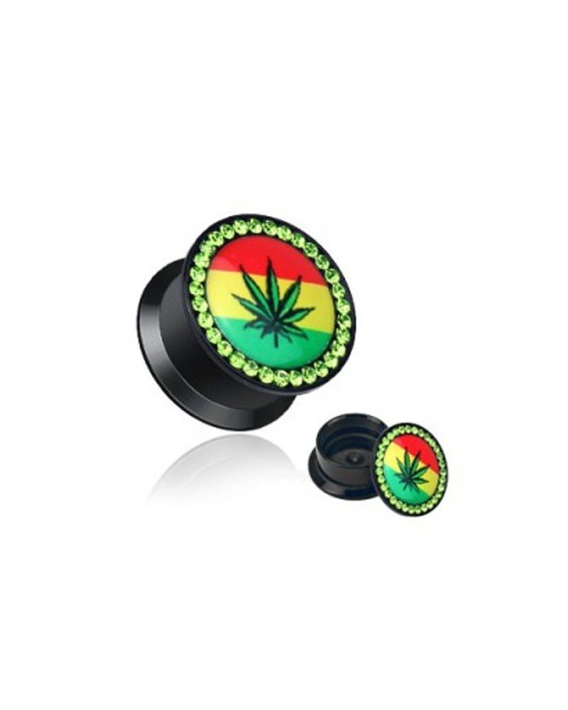 Piercing plug rasta feuille de cannabis et strass