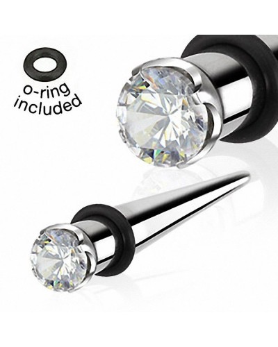 Piercing écarteur taper en acier pierre sertie