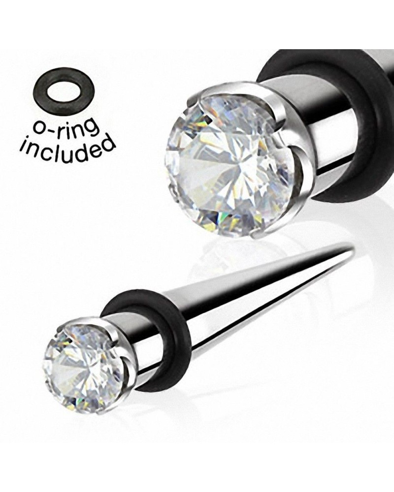 Piercing écarteur taper en acier pierre sertie