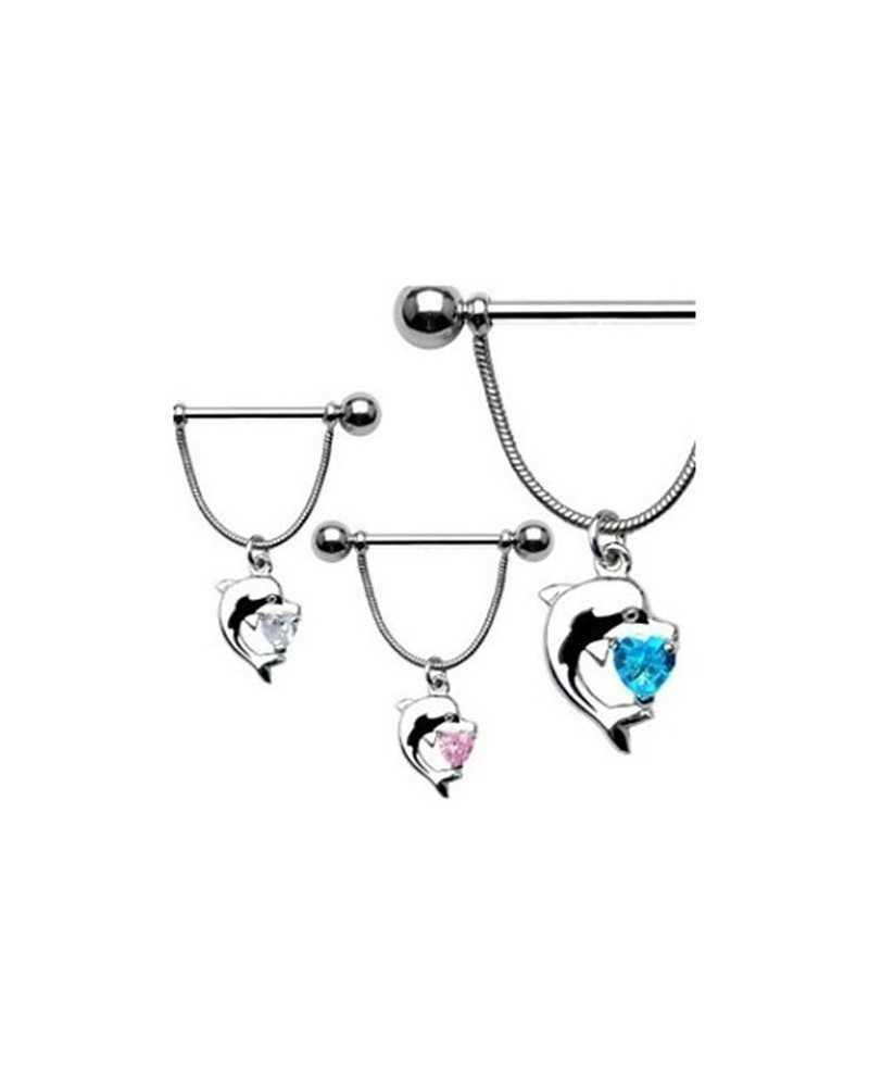 Piercing téton pendentif dauphin pierre sertie