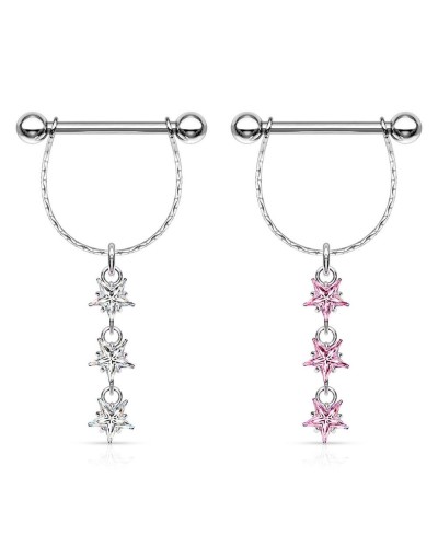 Piercing téton 3 étoiles en pendentif