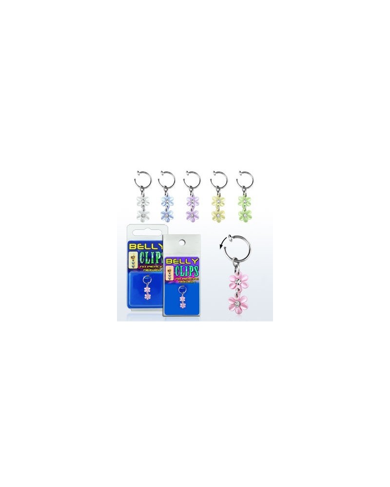 Faux piercing nombril pendentif duo de fleurs