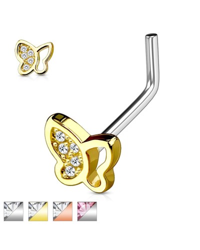 Piercing nez papillon ailes ajourées avec strass tige en L