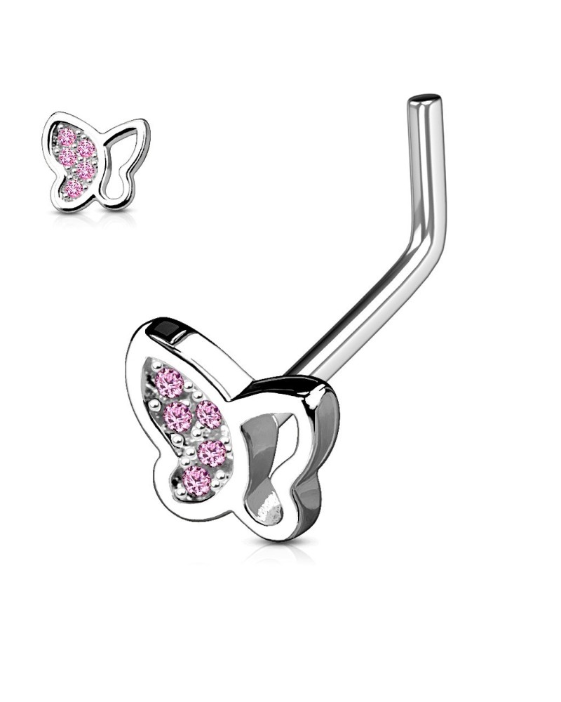 Piercing nez papillon ailes ajourées avec strass tige en L