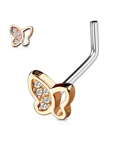 Piercing nez papillon ailes ajourées avec strass tige en L