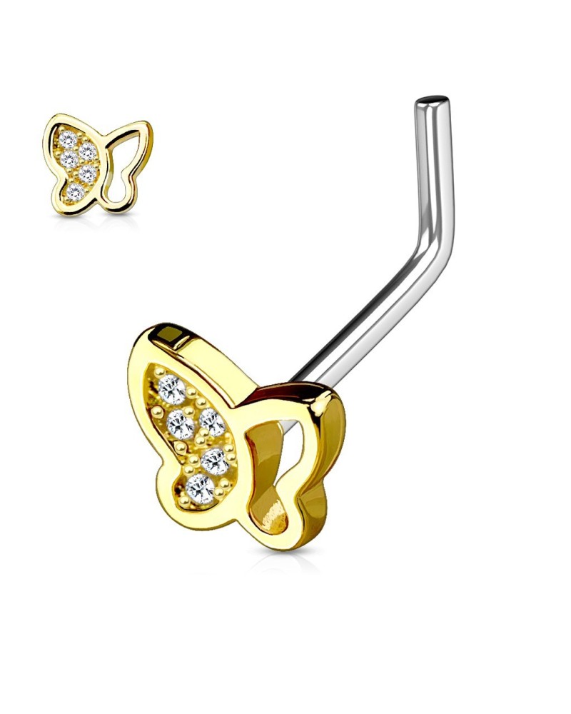 Piercing nez papillon ailes ajourées avec strass tige en L