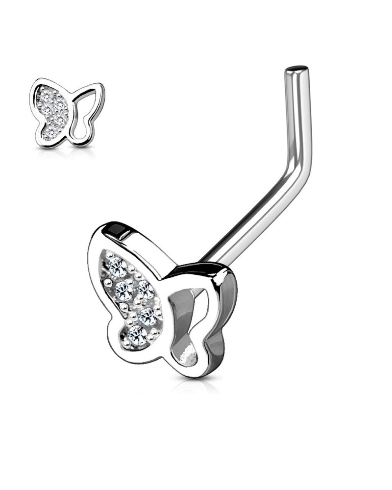 Piercing nez papillon ailes ajourées avec strass tige en L