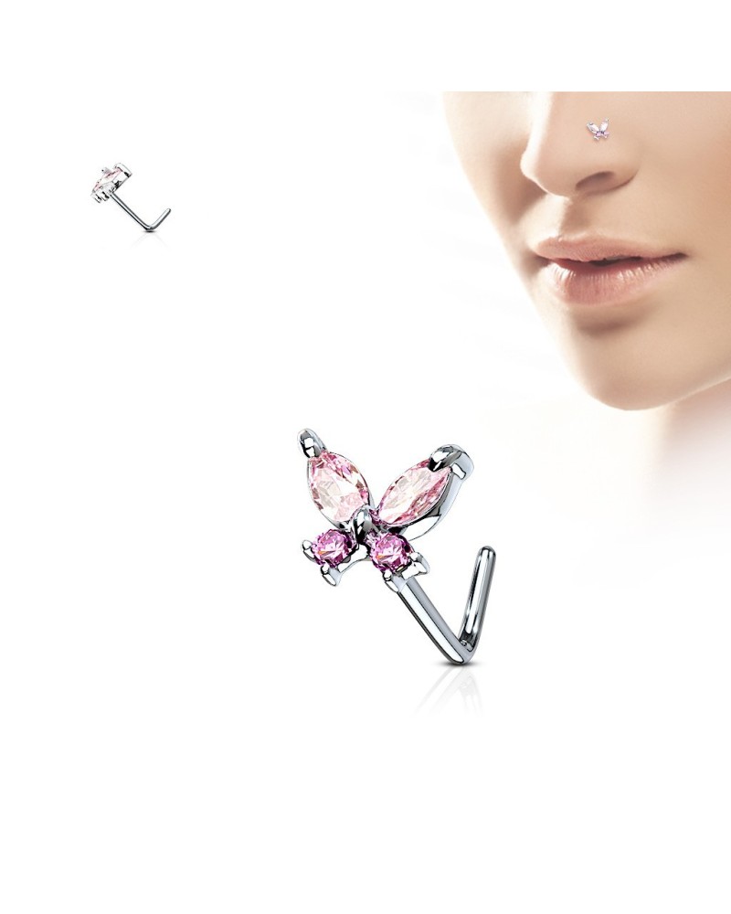 Piercing nez papillon pierres tige en L
